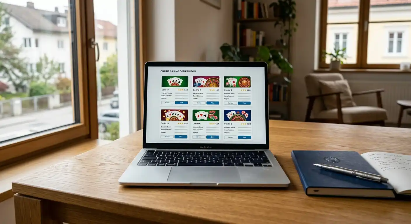 Vergleich ausländischer Casino-Angebote am Laptop