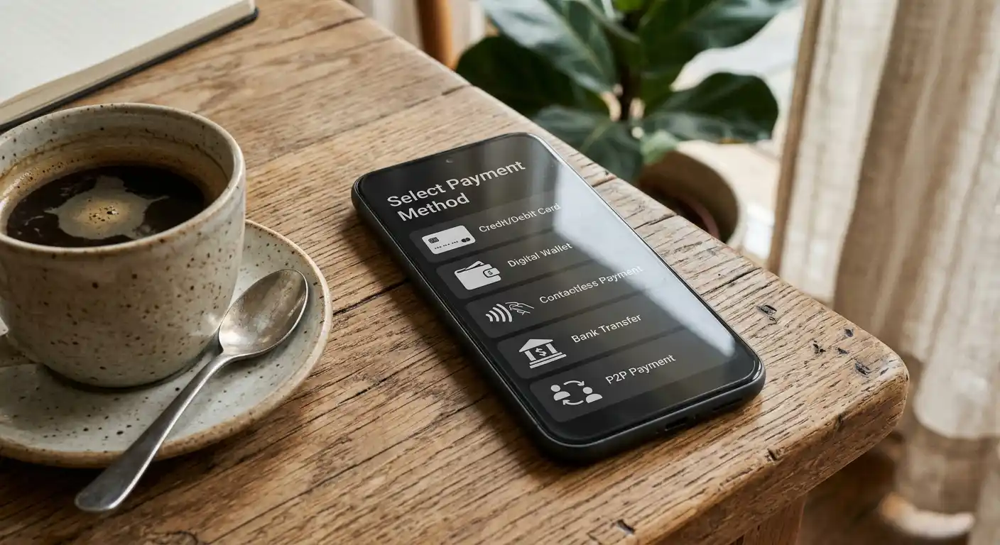 Übersicht von Auszahlungsmethoden auf einem Smartphone-Bildschirm mit Bank-Symbolen