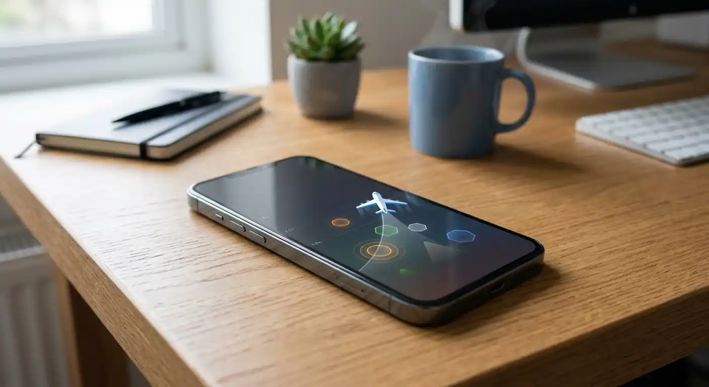Smartphone mit neutraler Demo-Oberfläche und ausgeschaltetem Echtgeldhinweis