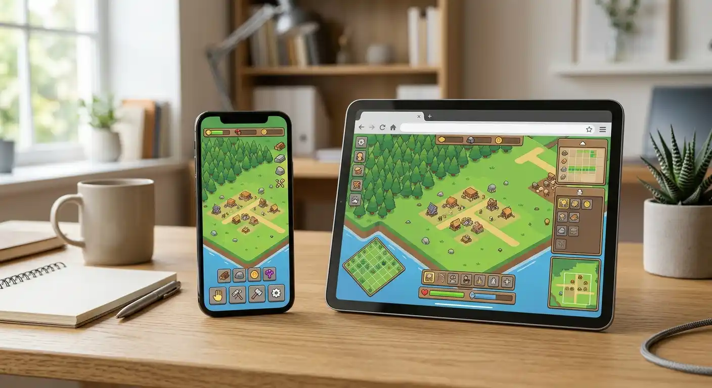 Smartphone und Tablet mit neutraler Browseransicht eines Crash-Spiels