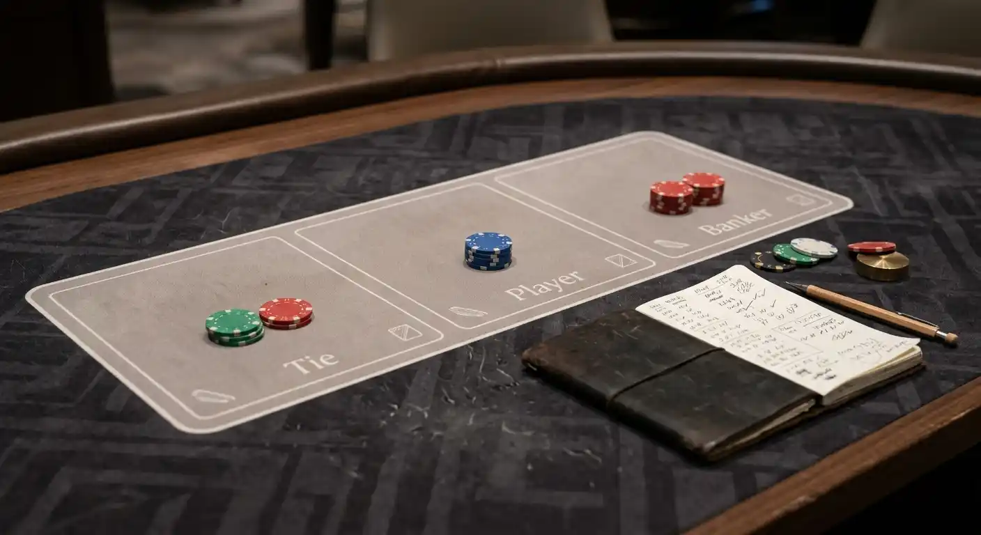 Baccarat-Tisch mit übersichtlicher Anzeige für Banker Player Tie und Limits