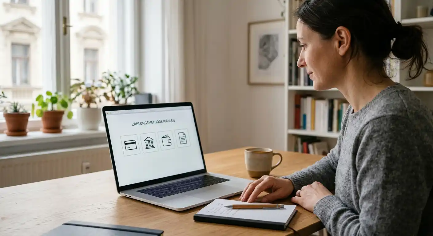 Laptop mit neutraler Übersicht verschiedener Online-Banking-Zahlungswege