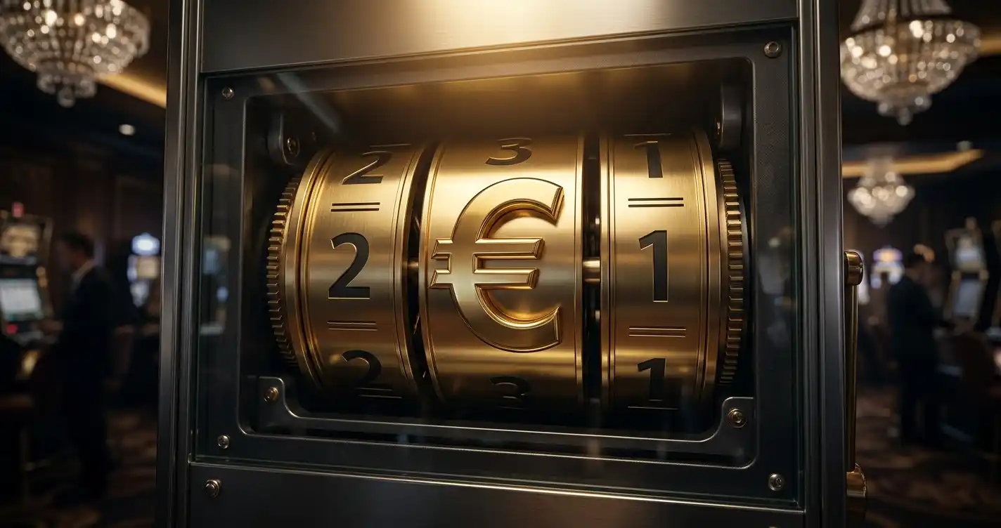 Goldene Spielwalzen mit Euro-Symbol auf dunklem Hintergrund