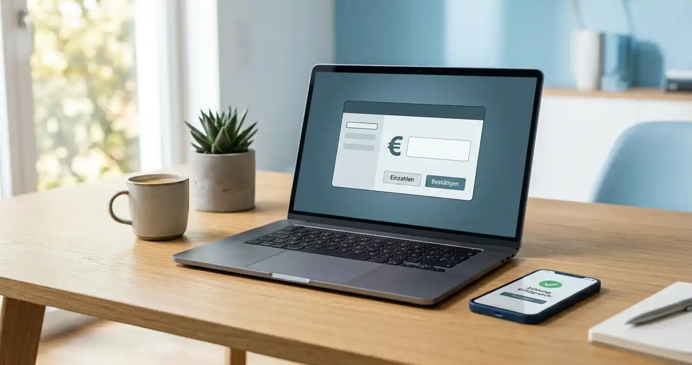Revolut-Zahlung im österreichischen Online-Casino auf einem Laptop