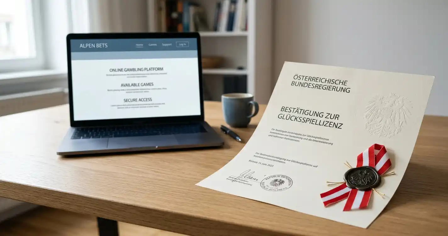 Offizielles österreichisches Lizenzdokument auf modernem Schreibtisch