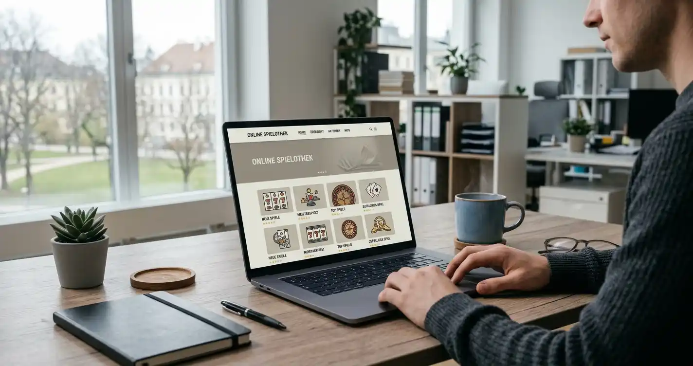 Laptop mit neutraler Übersicht einer österreichischen Online-Spielothek
