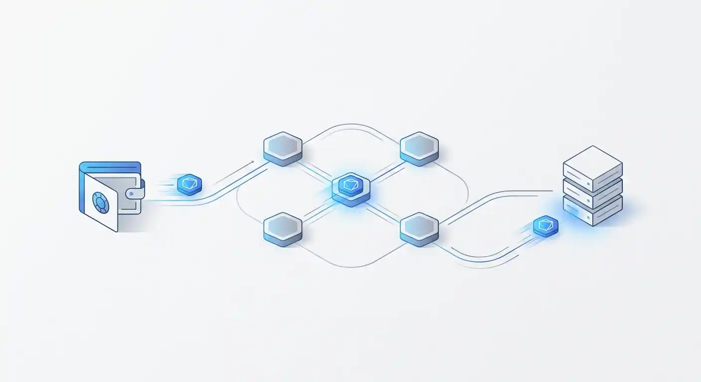 Schematische Darstellung einer BNB-Transaktion über das BEP-20-Netzwerk