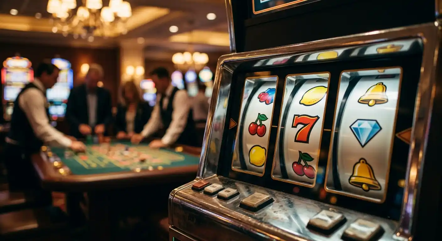 Spielautomaten-Walzen und Live-Dealer-Tisch in einem BNB-Casino
