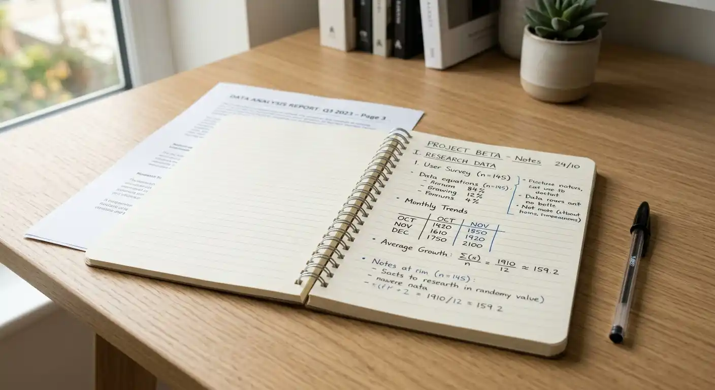 Schreibtisch mit Notizbuch und Stift — Bonusbedingungen durchrechnen