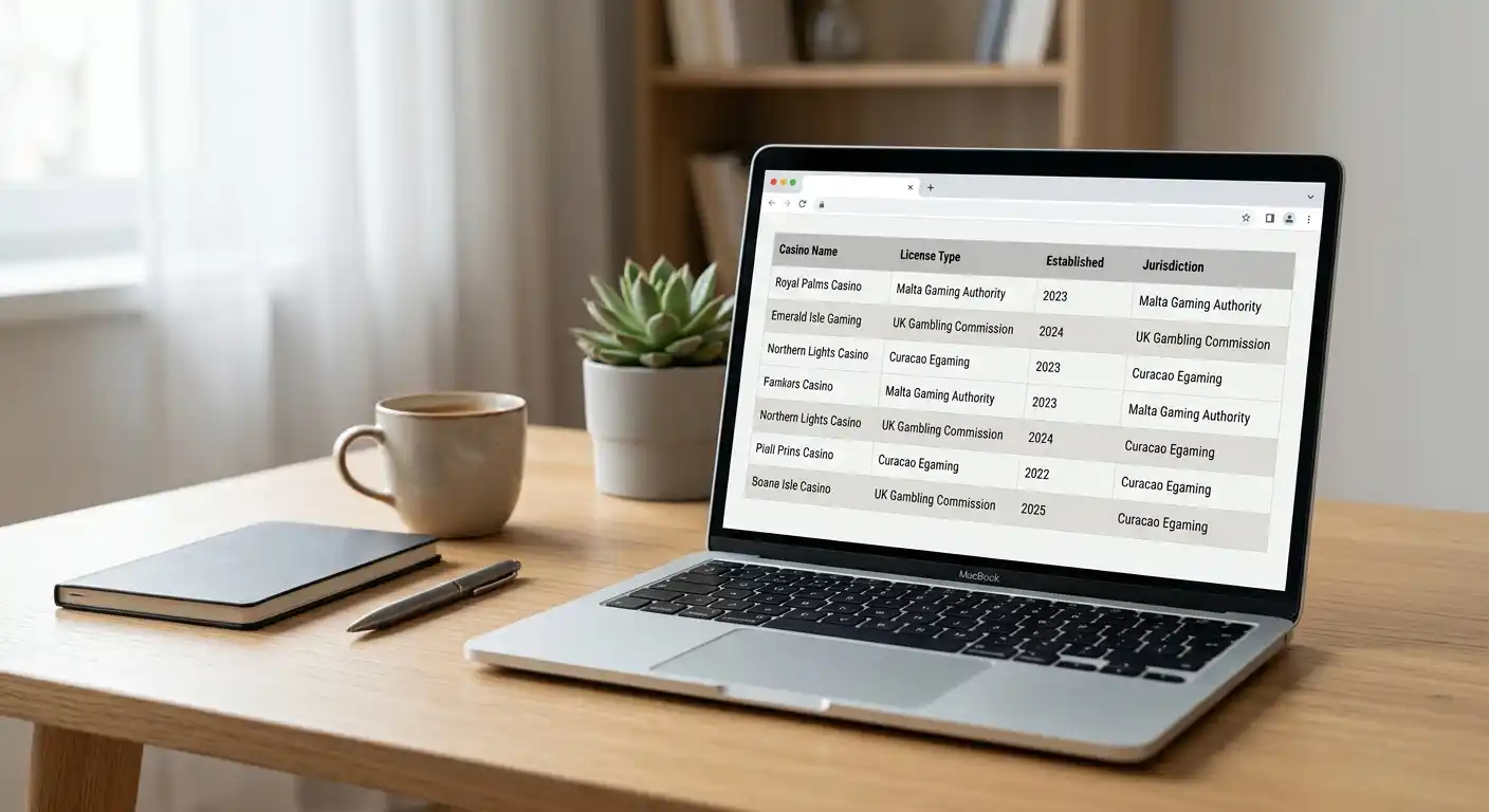 Laptop zeigt Vergleichstabelle mit Anbieter-Profilen und Lizenzdaten