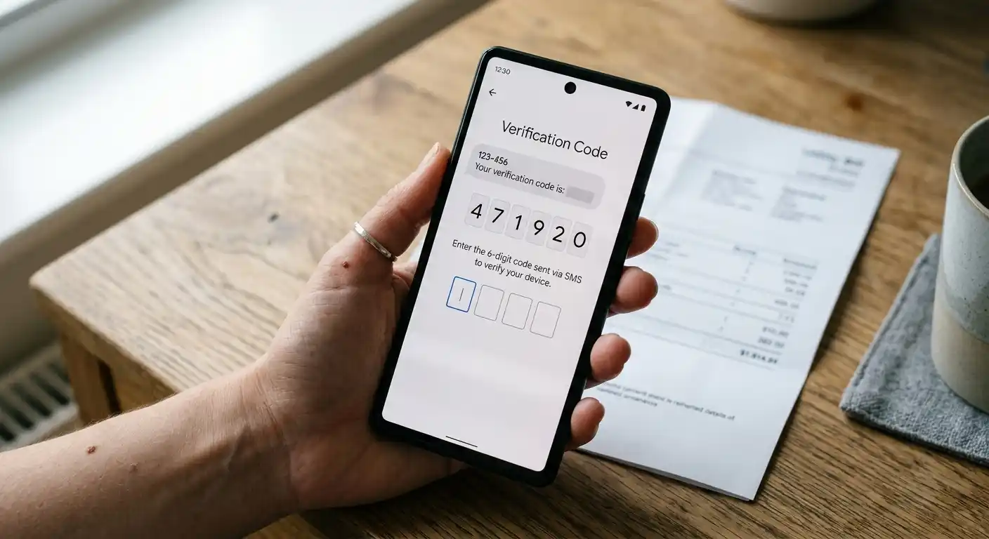 Smartphone mit SMS-Bestätigungscode für eine Zahlung per Handyrechnung