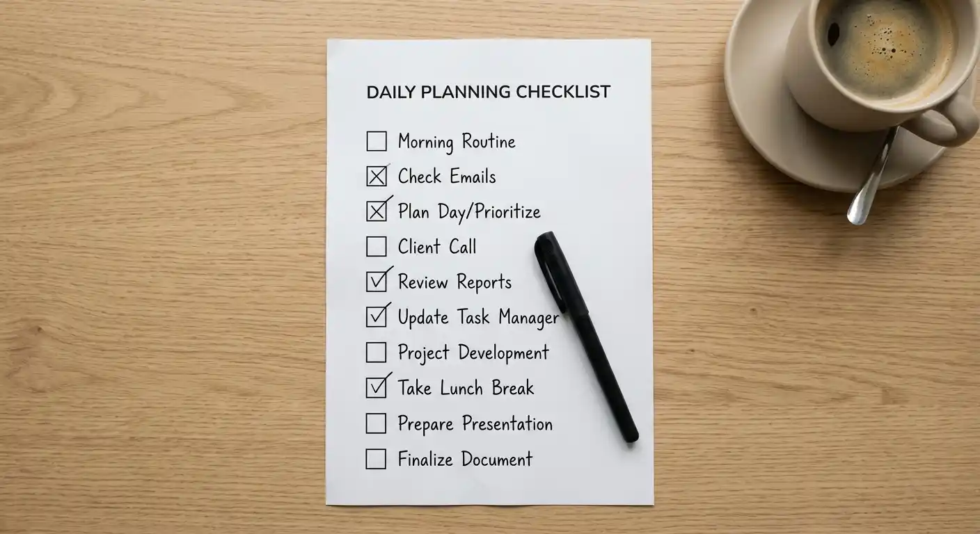 Checkliste zur Bewertung eines Einzahlungsbonus mit Stift und Notizen