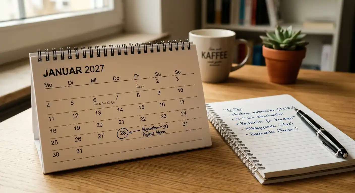 Kalender mit markiertem Januar 2027 und Notizen zu Glücksspiel-Reform