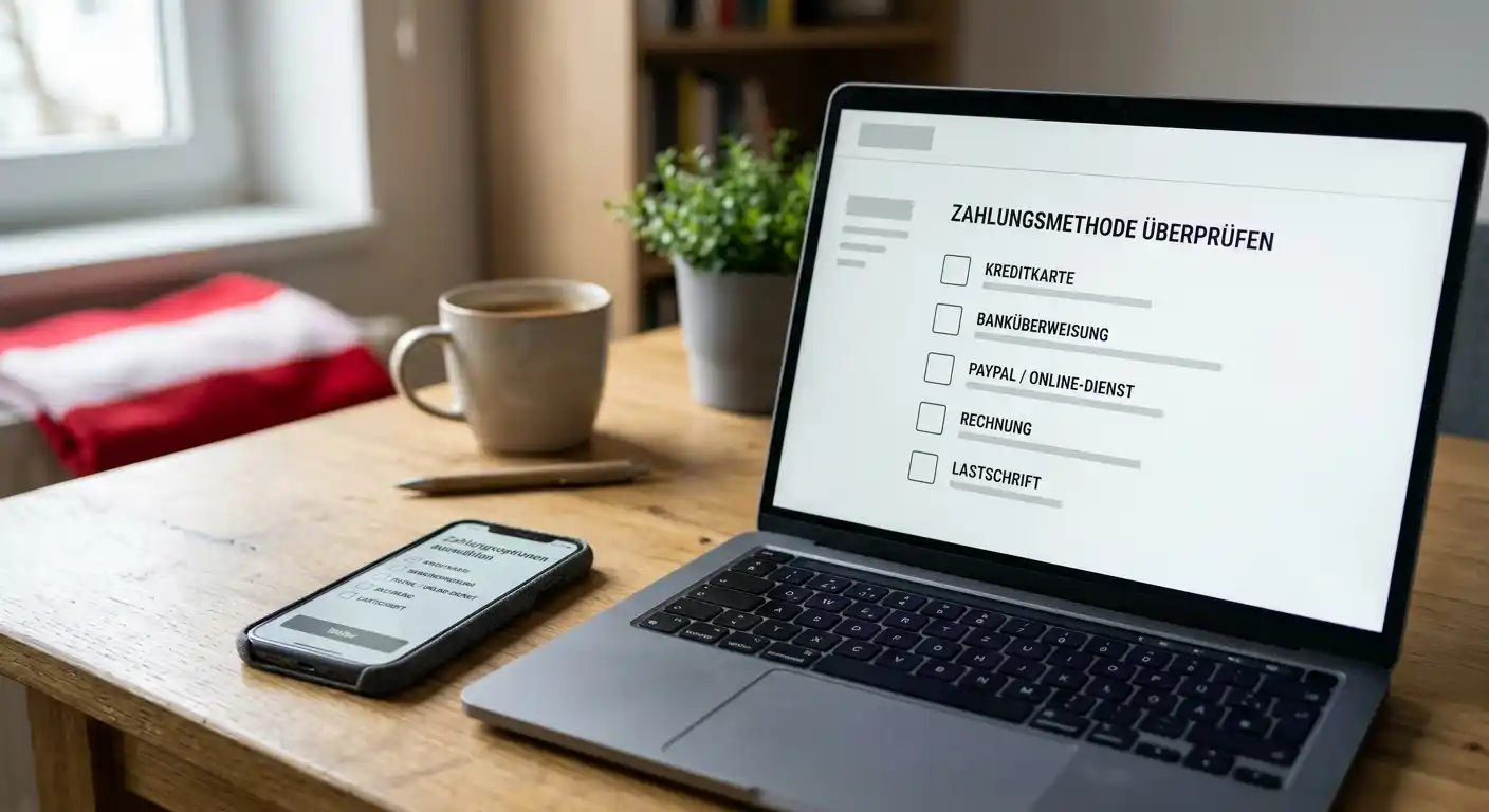Neutrale Übersicht einer aktualisierten Zahlungsliste auf Laptop und Smartphone