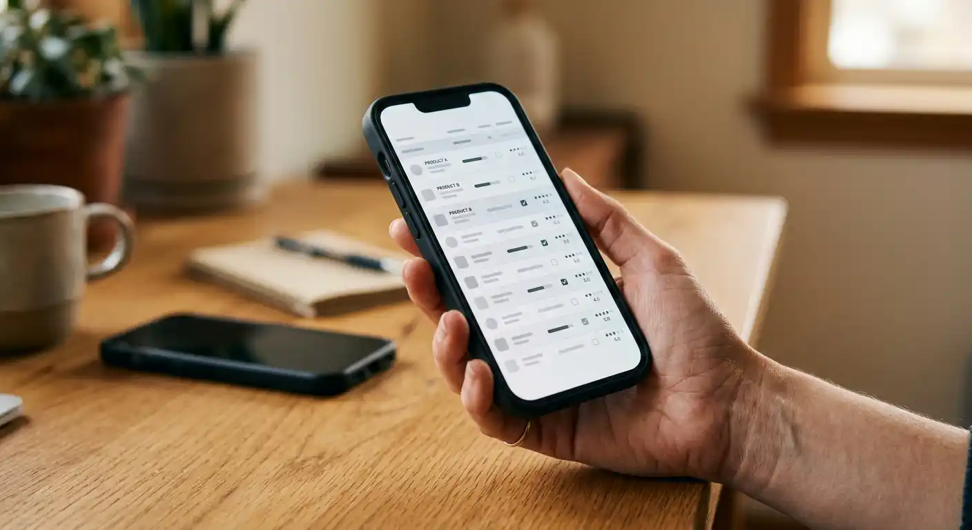 Hand hält ein Smartphone mit einer Auswahl mobiler Casinos ohne Einzahlung