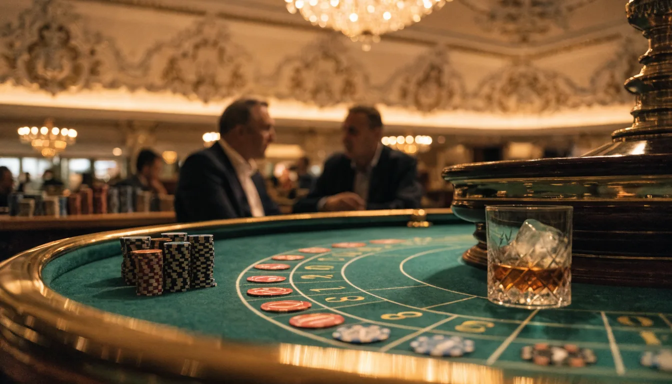 Stilvolle Casinoatmosphäre in Wien mit Roulettetisch und Chip-Stapeln