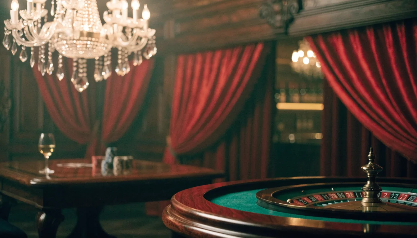 Elegantes österreichisches Casino-Interieur mit Rouletterad und Spielchips