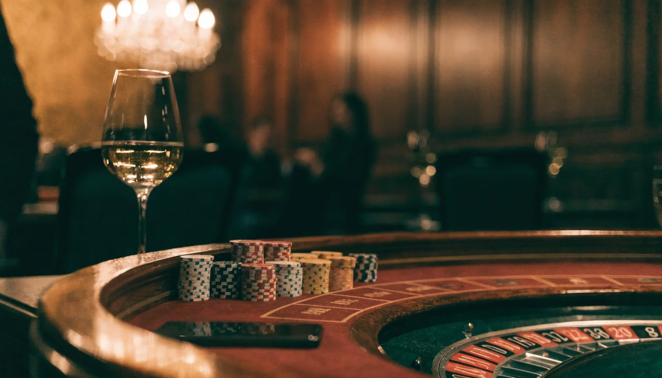 Stilvolles Wiener Casinointerieur mit Roulette-Tisch und Spielchips