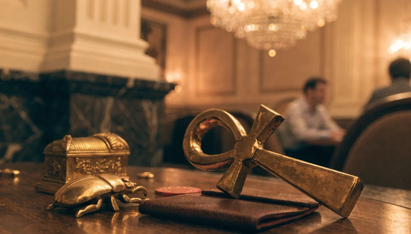 Ägyptische Casino-Atmosphäre mit goldenen Artefakten und österreichischem Ambiente