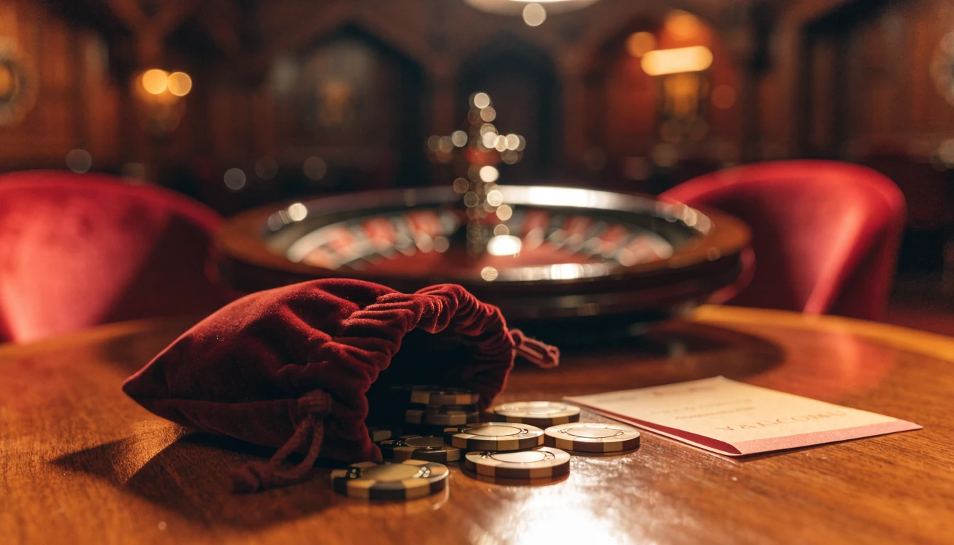 Stilvolle österreichische Casino-Lounge mit Spielchips und Willkommensbonus auf dem Tisch