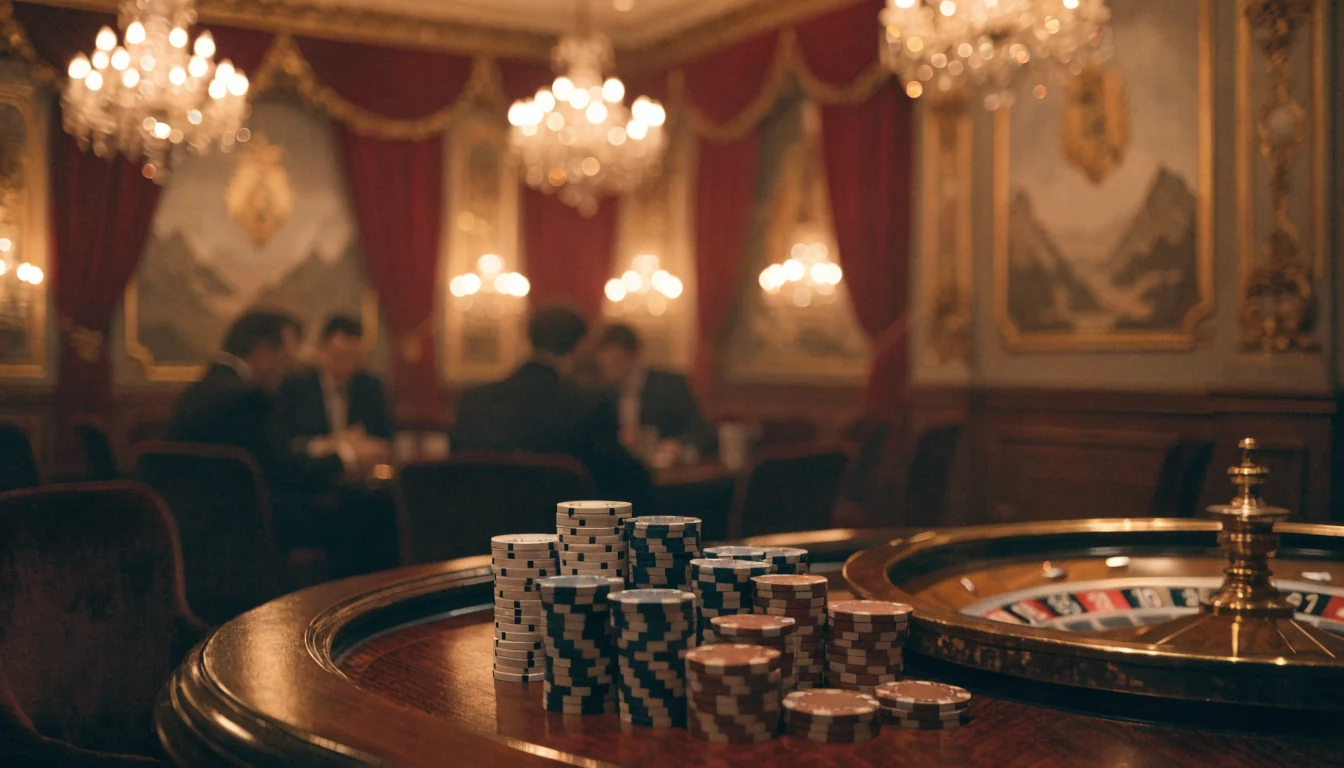 Eleganter österreichischer Casino-Innenraum mit Roulette-Tisch und Chips