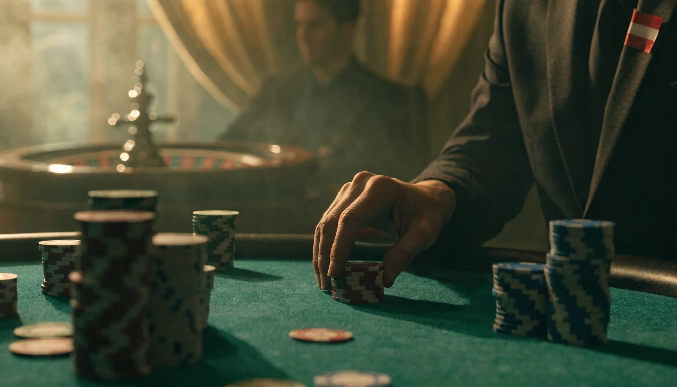 Spieler am Roulette-Tisch mit Chips im österreichischen Casino