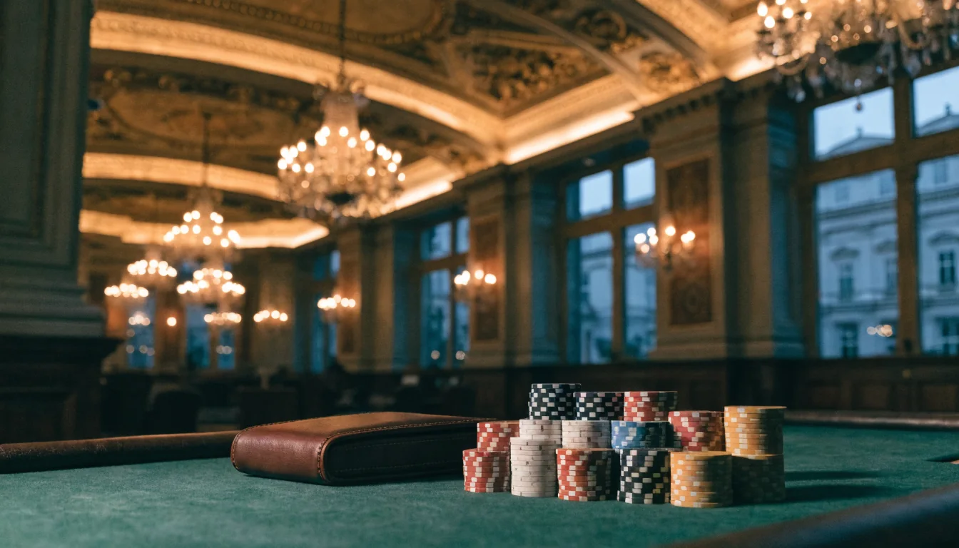 Stilvolles Wiener Casino mit Kartentisch und Chips