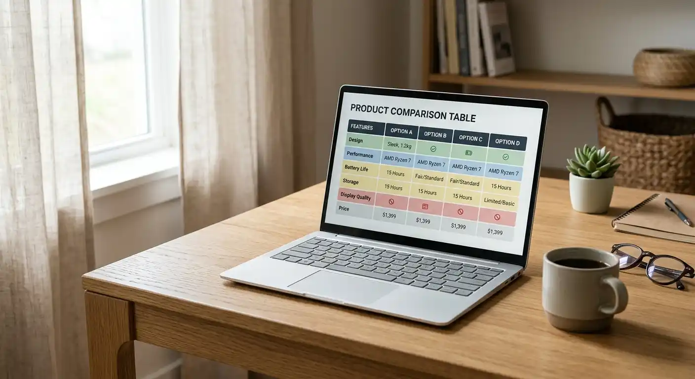 Laptop mit Vergleichstabelle für Spielautomaten auf dem Bildschirm