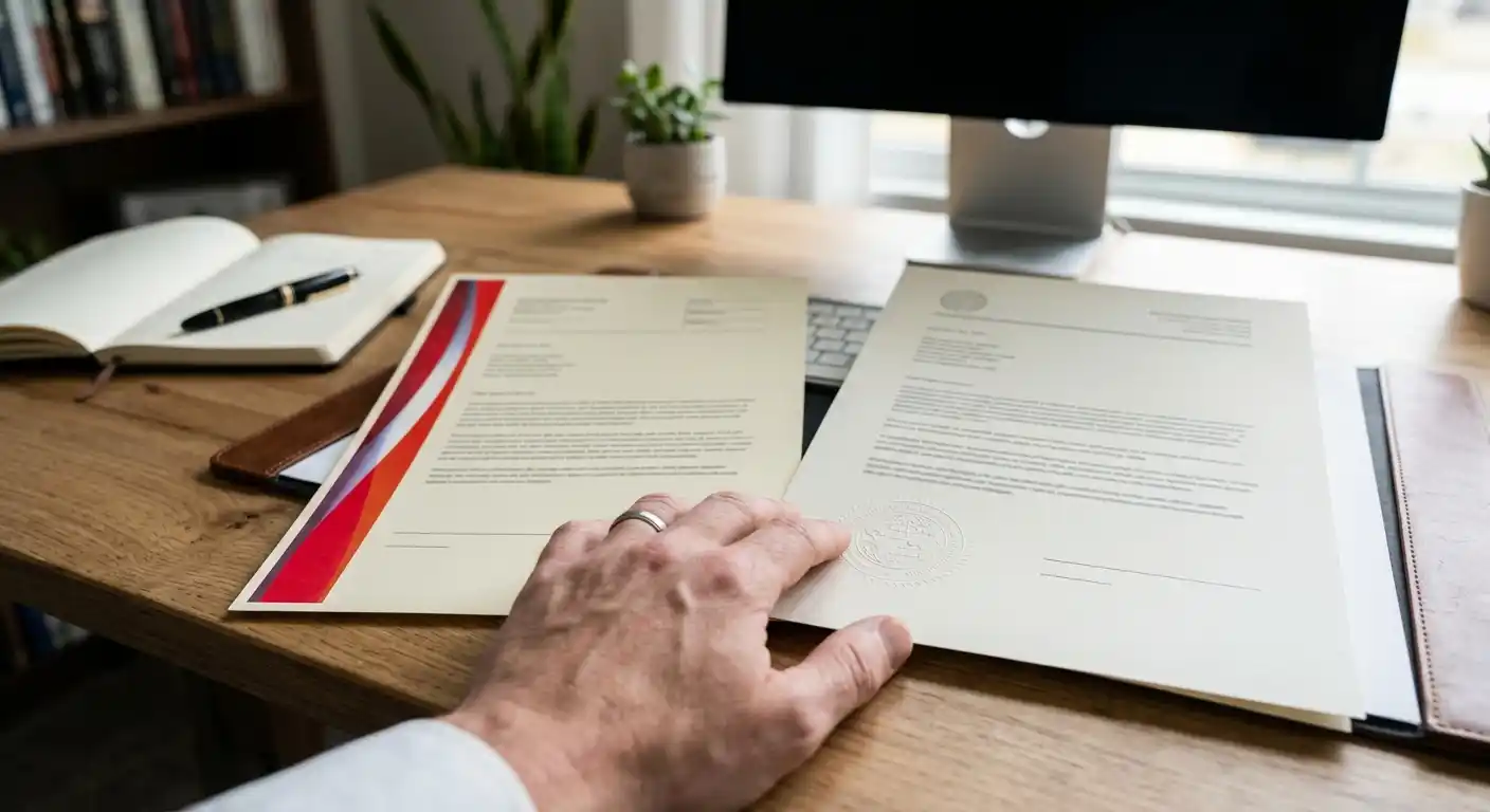 Neutraler Lizenzvergleich mit österreichischem Dokument und ausländischem Lizenzblatt ohne Logos