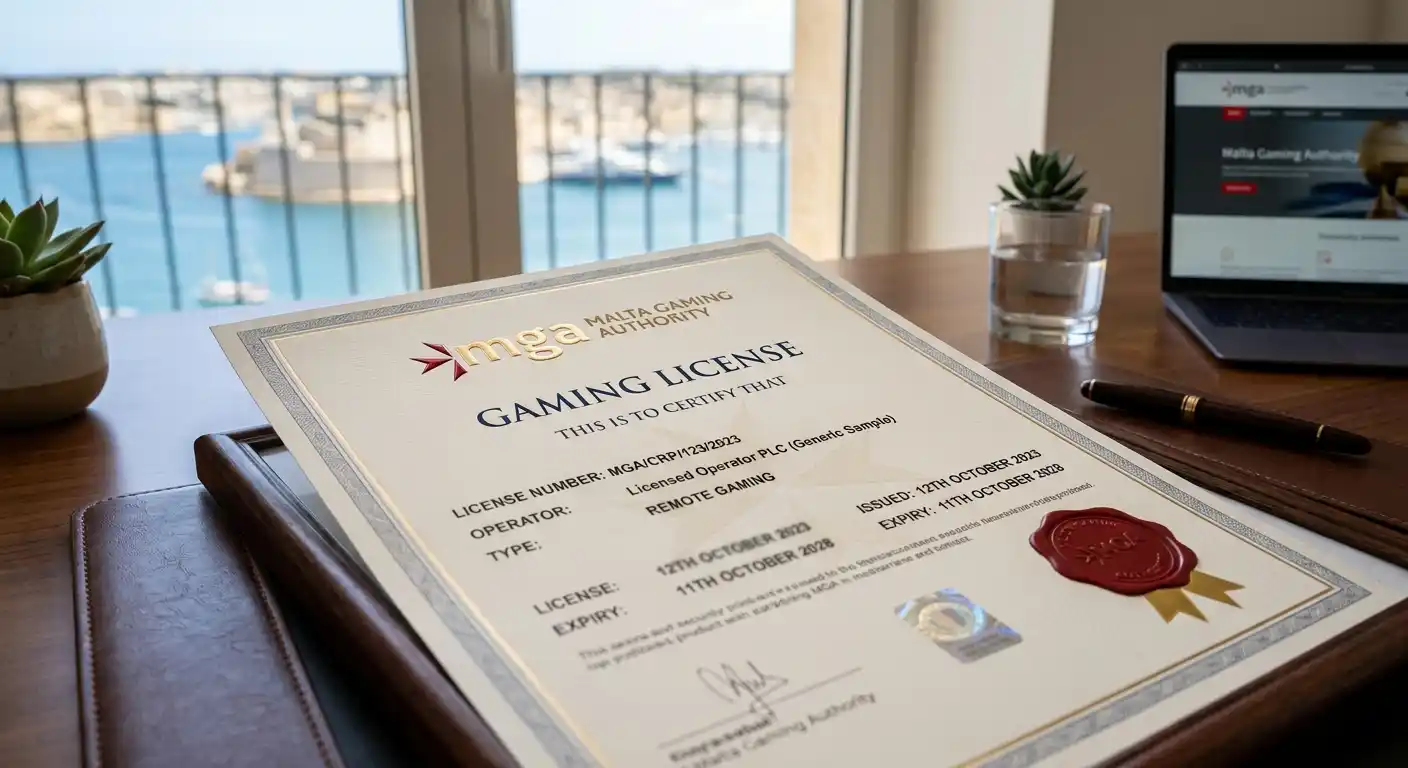 Malta Gaming Authority Lizenzdokument mit offiziellem Siegel