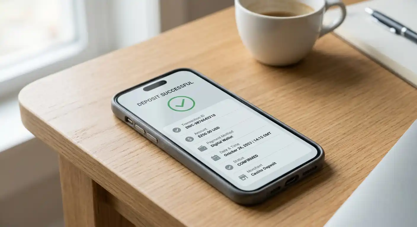 Smartphone mit neutralem Kassenbereich und bestätigtem Wallet-Zahlungsablauf