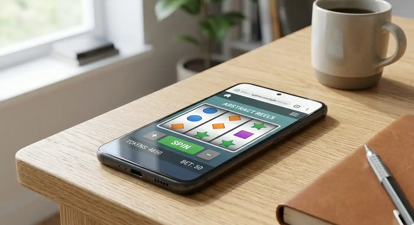 Smartphone mit responsiver Casino-Demo im Hochformat