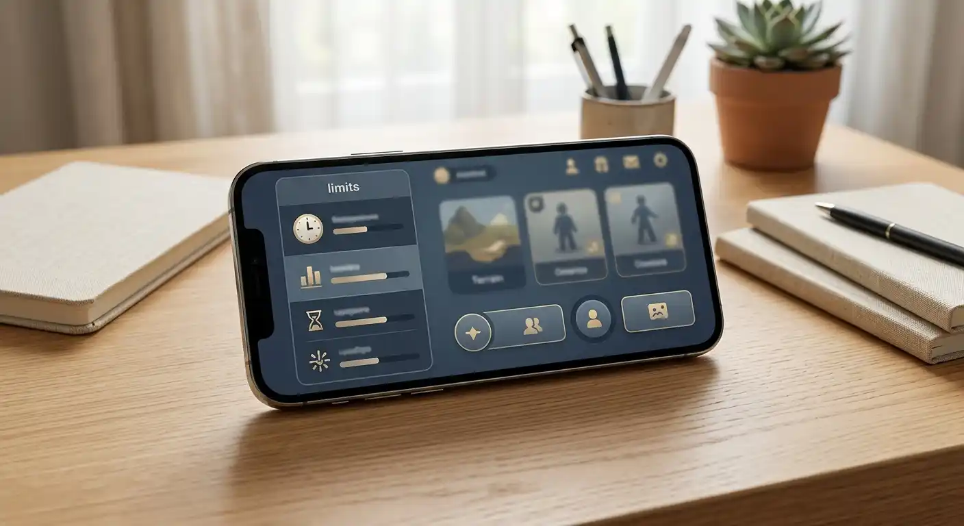 Smartphone mit klarer mobiler Spielothek-Oberfläche und sichtbaren Limits