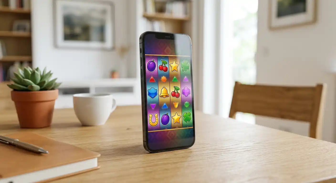 Mobiles Spiel mit niedriger Einsatzstufe und neutralen Spielautomaten-Symbolen