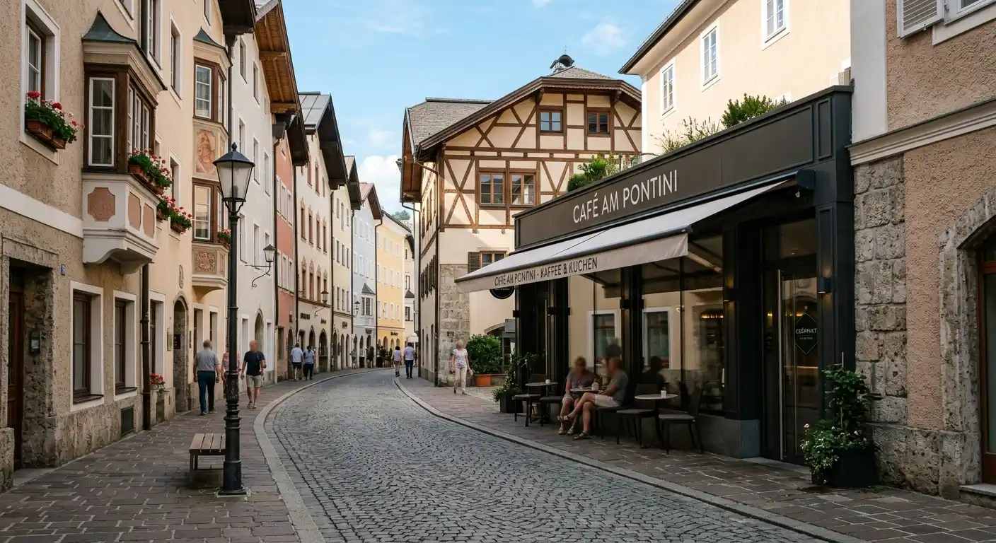 Blick auf eine ruhige österreichische Stadtstraße mit gepflegten Häusern bei klarem Tageslicht, keine Logos oder Werbung sichtbar
