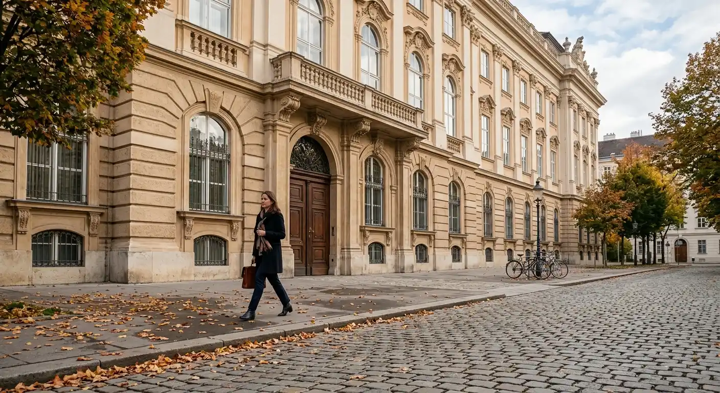 Wiener Innenstadt-Fassade eines österreichischen Behördengebäudes bei Tageslicht