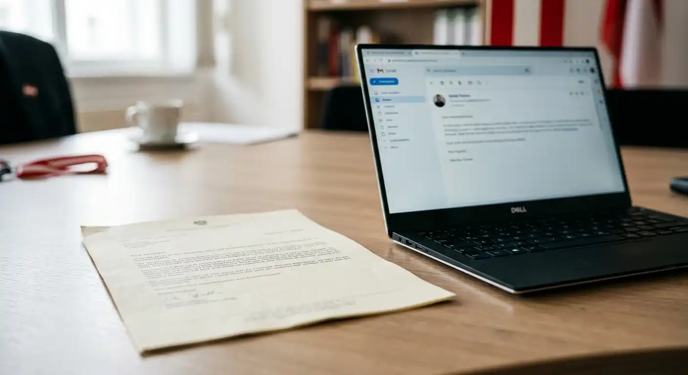 Neutrales Konzessionsdokument und Laptop ohne erkennbare Marken