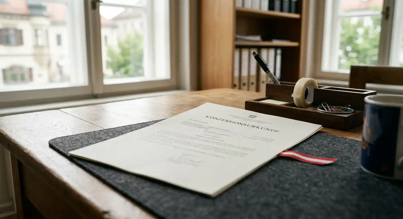 Neutrales Konzessionsdokument auf einem Schreibtisch in Österreich