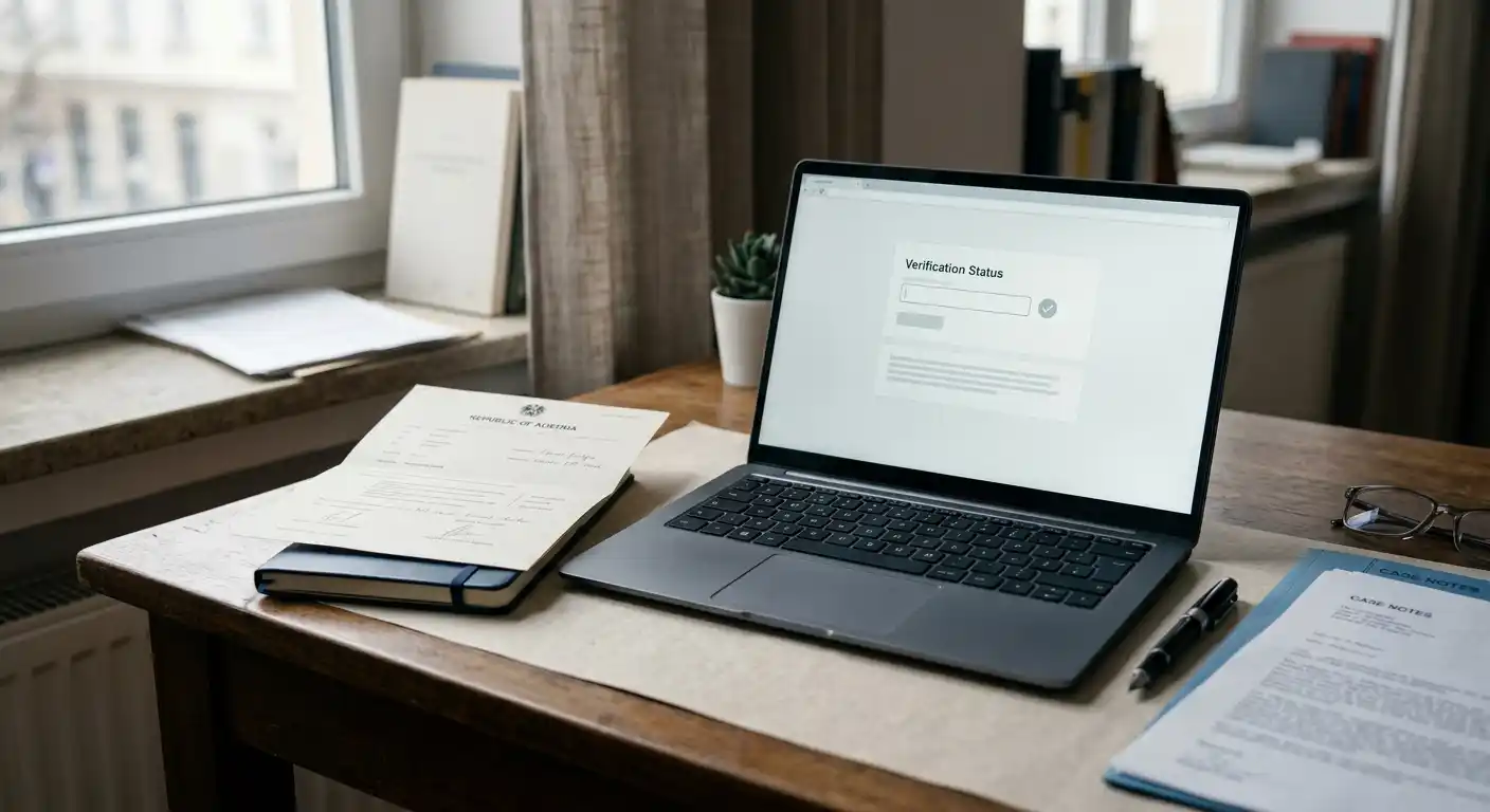 Neutrales österreichisches Konzessionsdokument neben einem Laptop