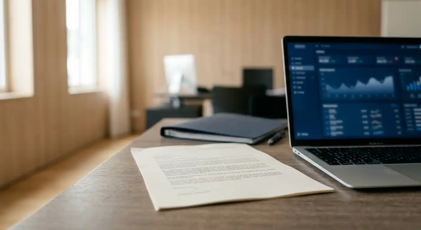 Neutrales Konzessionsdokument neben Laptop ohne erkennbare Logos
