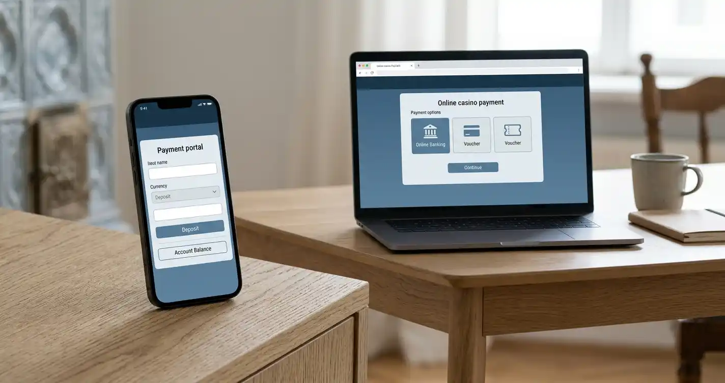 Modernes Smartphone neben neutralem Zahlungsfenster für ein Online-Casino in Österreich