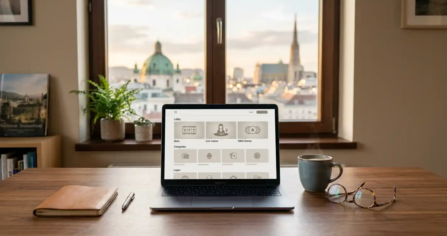 200% Bonus im Online-Casino auf einem modernen Laptop in einem Wiener Heimbüro