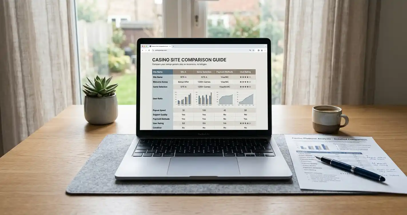 Schreibtisch mit Laptop und Notizen zum 600-%-Casino-Bonus in Österreich