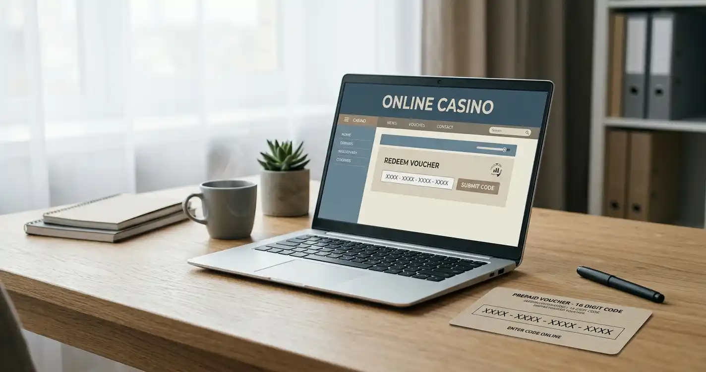 Paysafecard-Code im österreichischen Online-Casino auf einem schlichten Schreibtisch