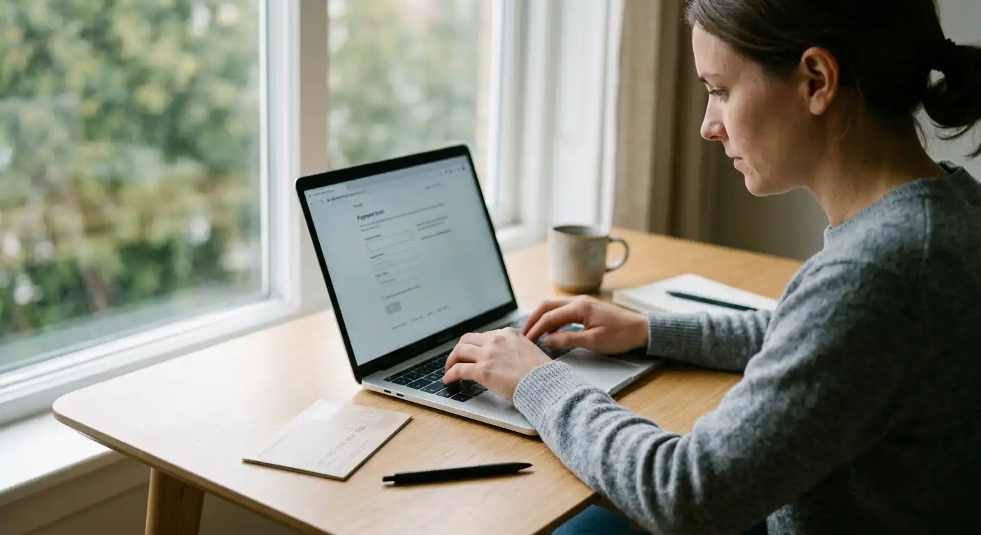 Ordentlicher Arbeitsplatz mit Laptop und neutralem Eingabefeld für einen 16-stelligen Paysafecard-Code