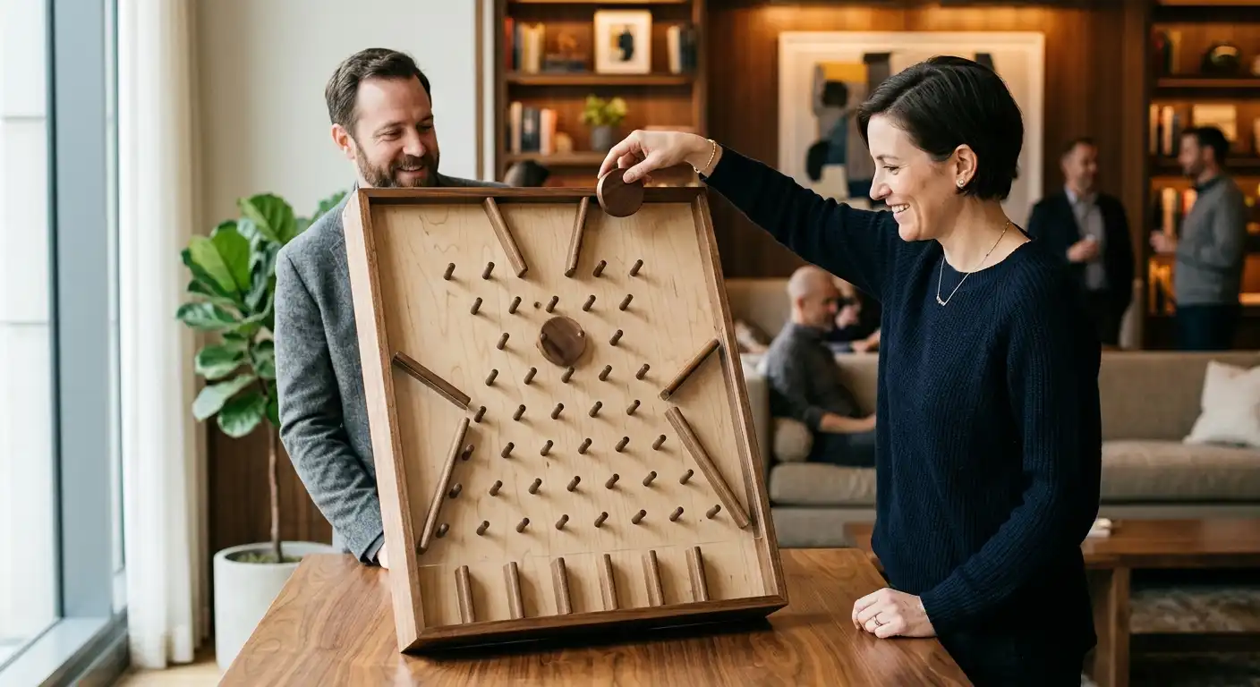 Smartphone mit neutraler Plinko-Spielansicht neben einem sicheren Arbeitsplatz