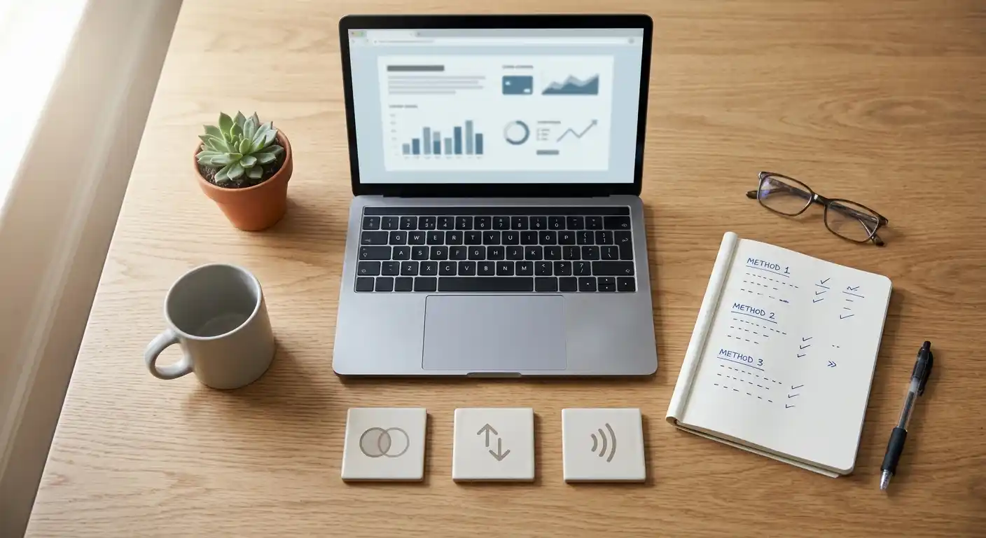 Ruhiger Arbeitsplatz mit Budgetnotiz und sicherem Smartphone