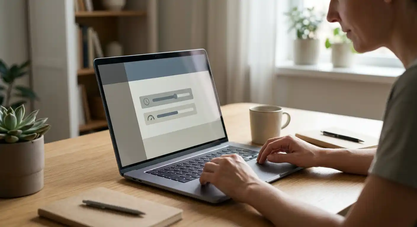 Person setzt an einem Laptop ein persönliches Zeit- und Einzahlungslimit