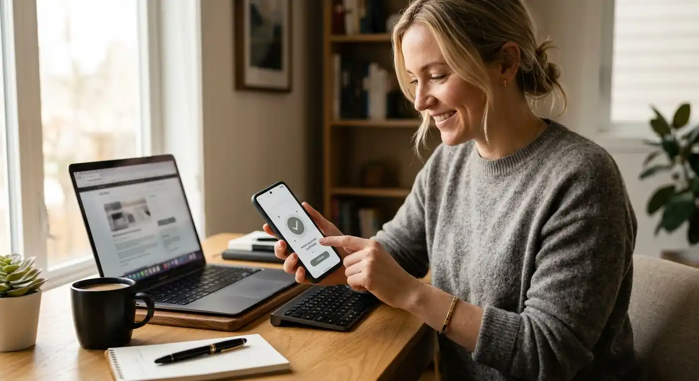 Person bestätigt eine sichere Kartenzahlung auf dem Smartphone