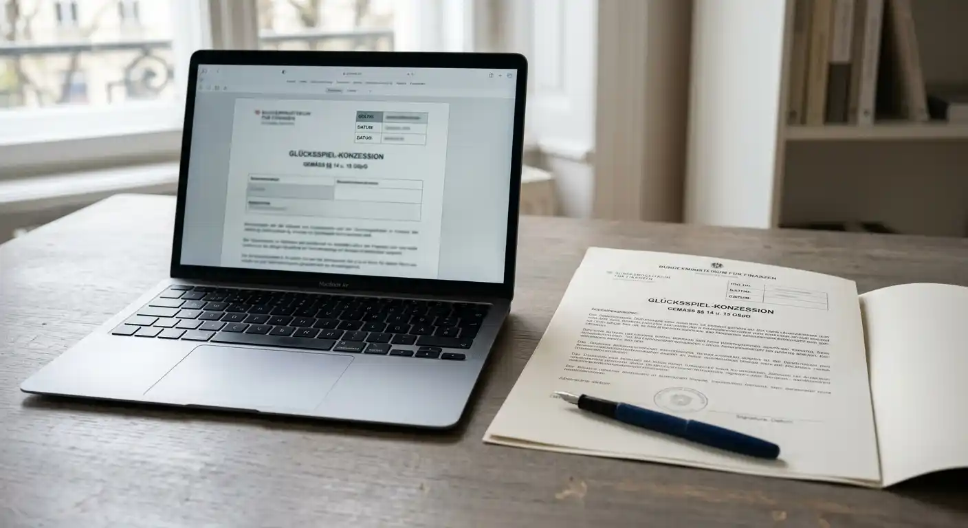 Neutrales Konzessionsdokument neben einem Laptop ohne erkennbare Logos